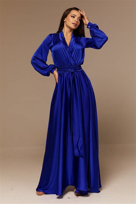 Royal Blue Silk Bridesmaid Dress Long Sleeve Maxi Satin Etsy