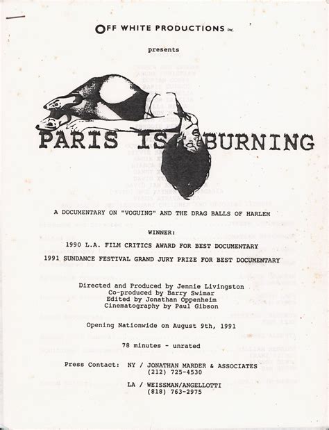 Paris Is Burning Original 1991 U S Press Kit Posteritati Movie Poster Gallery