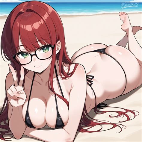 Rule 34 Ai Generated Ass Beach Big Ass Bikini Breasts Female Girlfriend Glasses Public Smile