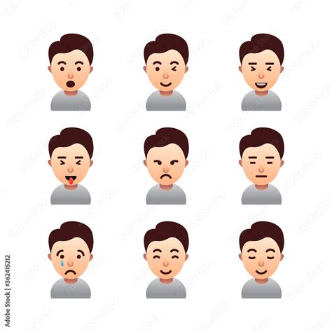 vector face emoticon, set of male emoji character, isolated facial ...