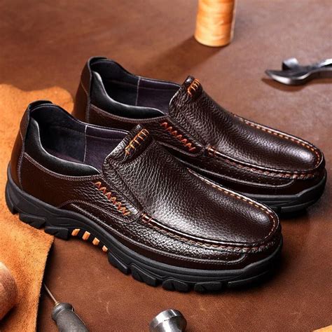 Men Genuine Cow Leather Waterproof Comfy Non Slip Soft Slip On Casual