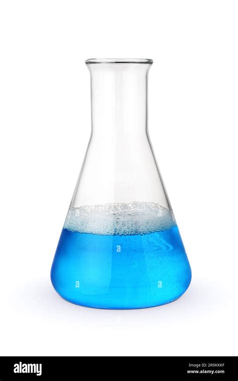 Erlenmeyer Chemical Flask With Blue Detergent Isolated On White