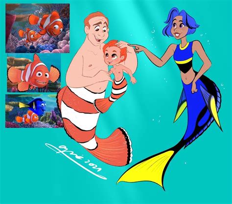 Marlin, Nemo [both as mermen] & Dory [as a mermaid] (Drawing by ...