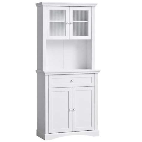 HOMCOM White Freestanding Kitchen Buffet With Hutch Pantry Cabinet With