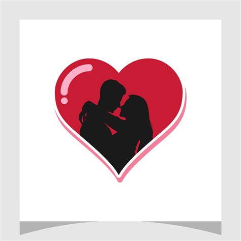 Love Heart Valentine Logo With Couple Silhouette Design Inspiration