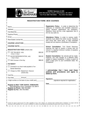 Fillable Online SC CE Registration Form With Policies Pub Tom Daniel