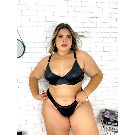 Conjunto de Lingerie Plus Size Tecido Cirrê Confortável Sensual Feminino Moda Íntima