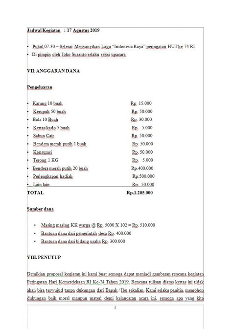 Contoh Proposal 17 Agustus Hut Ri Ke 75 Tahun 2020 Yang Minimalis