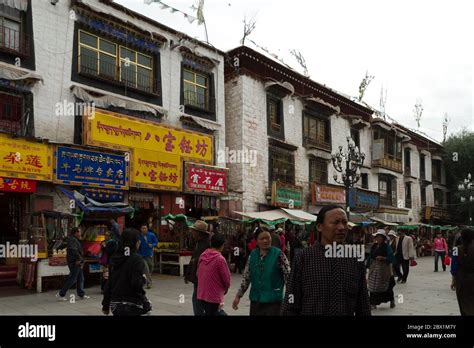 Lhasa Tibet China August The Barkhor Street Scene Of