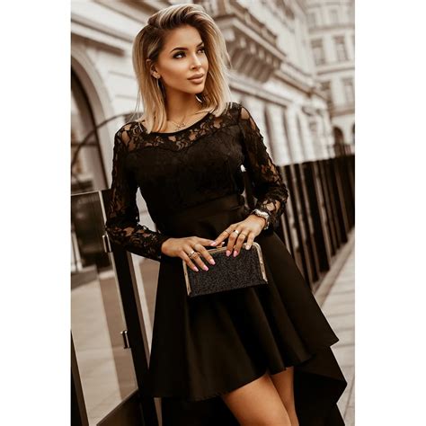 Black Lace Prom Dress High Low