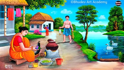 Indian Village Women Paintingbeautiful Indian Village Scenery Painting