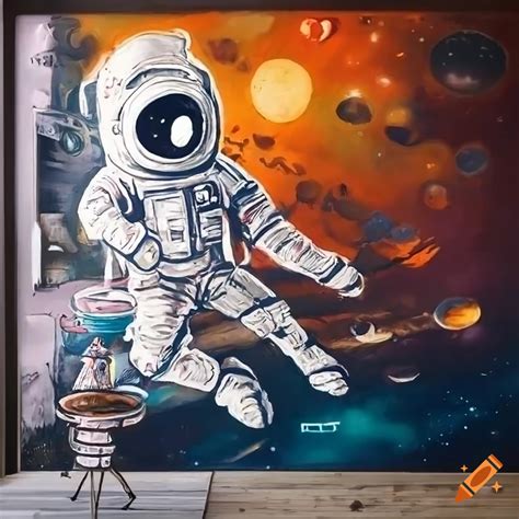 Astronaut Mural In A Space Themed Coffee Shop On Craiyon