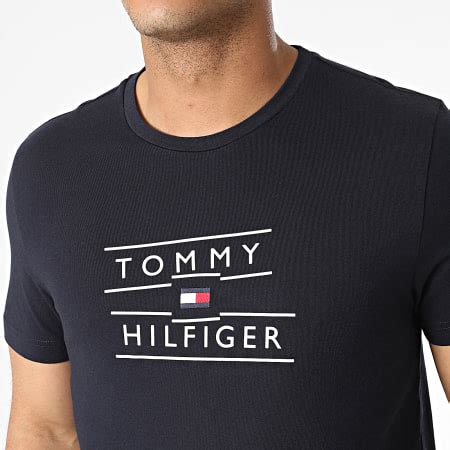 Tommy Hilfiger Tee Shirt Taping Stacked Logo 7097 Bleu Marine