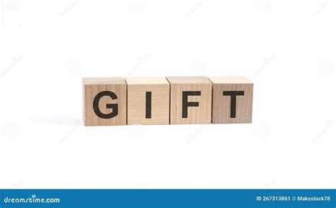 GIFT Inscription On Wooden Cubes Isolated On White Background Stock