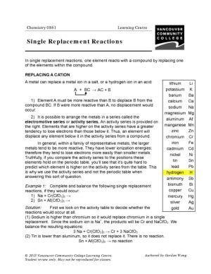 Single And Double Replacement Reactions Worksheets