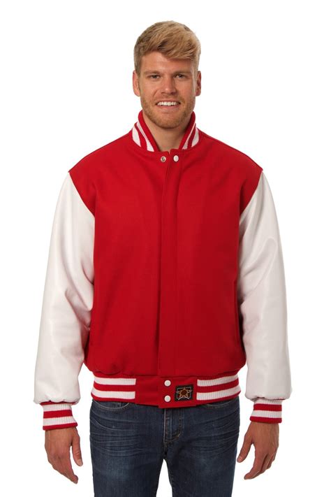 Jh Design Wool And Leather Varsity Jacket Red White J H Sports Jackets