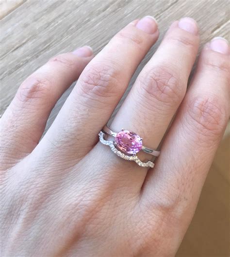 Oval Pink Topaz Ring Pink Quartz Promise Ring Stackable Pink Ring