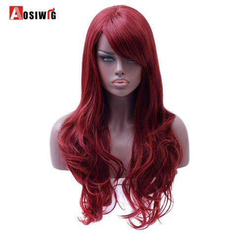 Aosiwig Long Wavy Red Wig Womens Heat Resistant Synthetic Female Wigs For Women Fake Hair Pieces