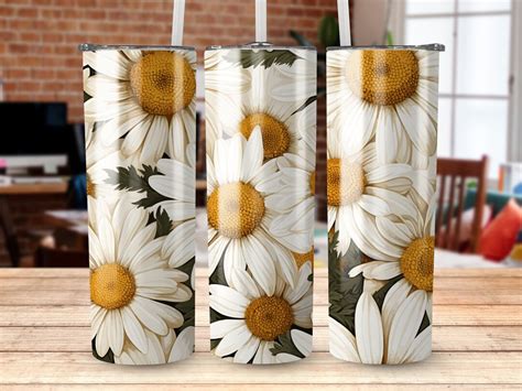 Daisies 20 Oz Skinny Tumbler Wrap Sublimation Design Straight