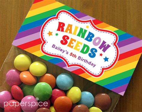 Rainbow Seeds Treat Bag Toppers, Kids Birthday Party Bags, Rainbow Party Favors, DIY Printable ...