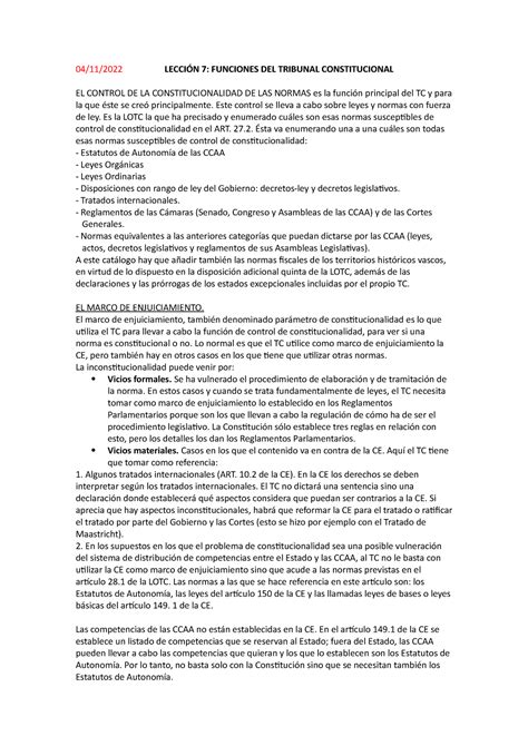 Lección 7 derecho constitucional 04 11 2022 LECCIÓN 7 FUNCIONES DEL