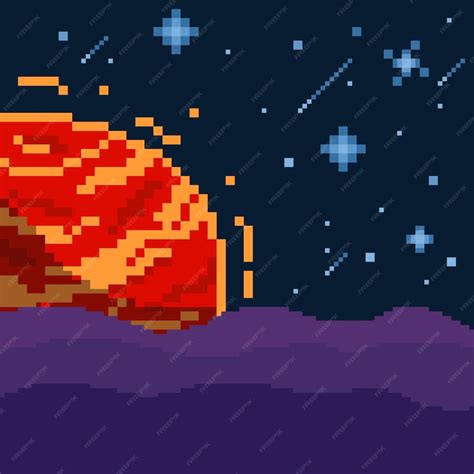 Premium Vector Space With Mars And Stars Pixel Art