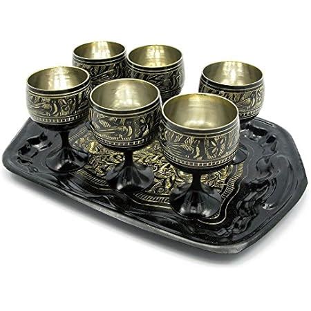 Skywalk Hand Crafted Metal Brass Nakashi Bidri Work Wine Glasses Set