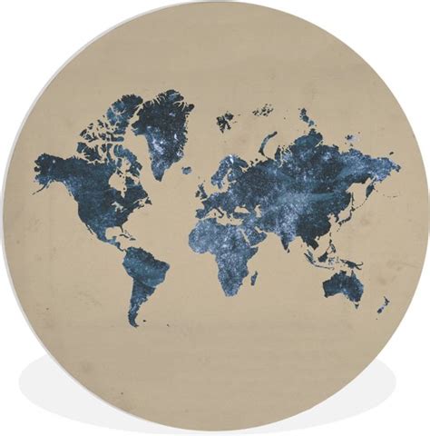 WallCircle Wandcirkel 60 Wereldkaart Blauw Glitter Ronde