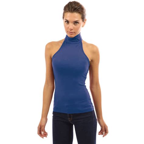 Womens Sexy Open Back Sleeveless Turtleneck Halter Blouse Shirt Top