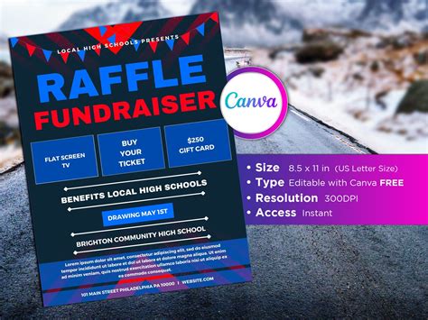 Raffle Fundraiser Flyer Editable Canva Template Us Letter Size Etsy