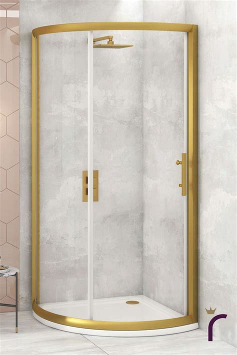 Lustre 760 X 760mm Brushed Brass Quadrant Shower Enclosure With Acrylic Tray 6mm Single Door