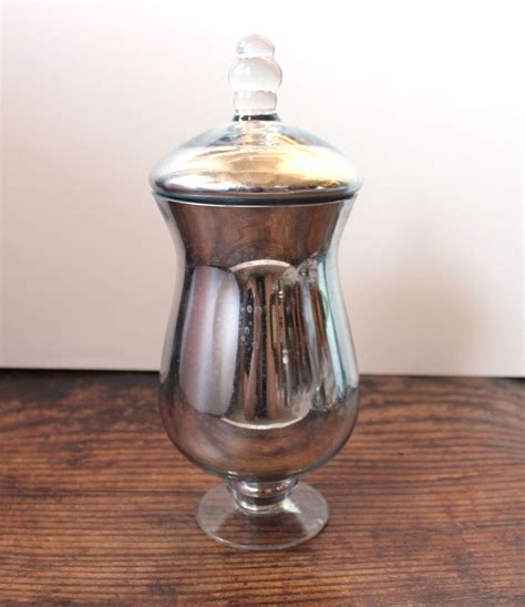 Small Sized Chic Silver Mercury Glass Antiqued Finish Apothecary Jar