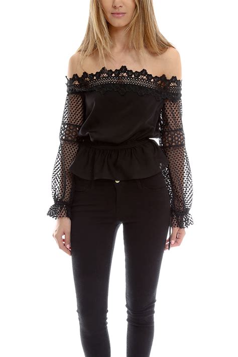 Lyst Self Portrait Lace Off Shoulder Blouse In Black