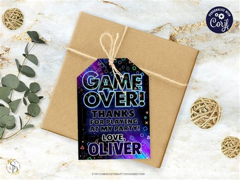 Editable Game Over Thank You Tags Gamer Party Supply Printable Video