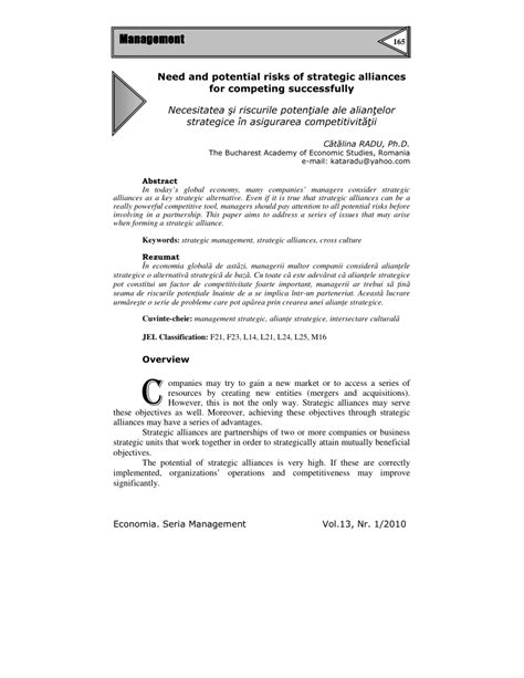 Pdf Need And Potential Risks Of Strategic Alliances For Competing