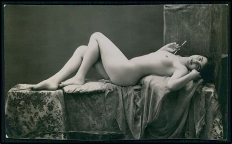 French Nude Woman Smoking Dreaming Original C S Rppc Photo