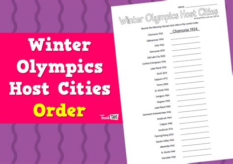 Winter Olympics Host Cities - Order :: Teacher Resources and Classroom ...