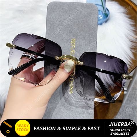 Jiuerba New Sunglasses For Women Fashion Rimless Beach Gradient