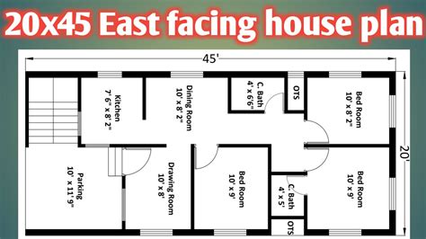 20 X 45 House Plans East Facing With Vastu 900 Sqft 3 Bedroom Plan