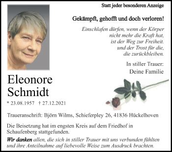 Traueranzeigen Von Eleonore Schmidt Aachen Gedenkt