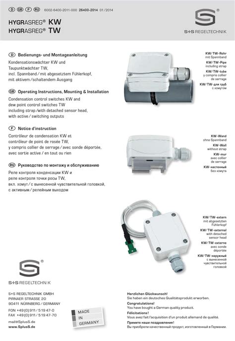 S S REGELTECHNIK HYGRASREG KW OPERATING INSTRUCTIONS MOUNTING
