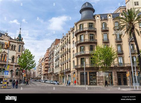 Barcelona, Spain. Classic buildings ans street view in Diagonal Avenue ...