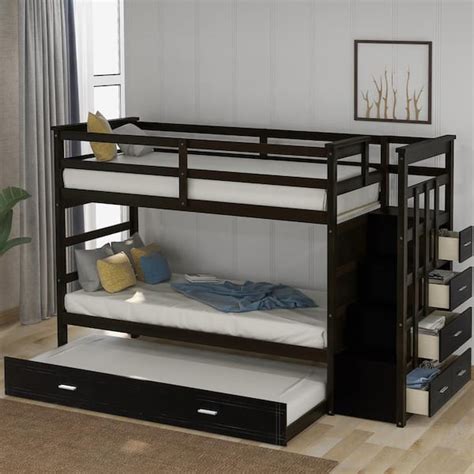 Harper And Bright Designs Espresso Twin Over Twin Wood Bunk Bed With