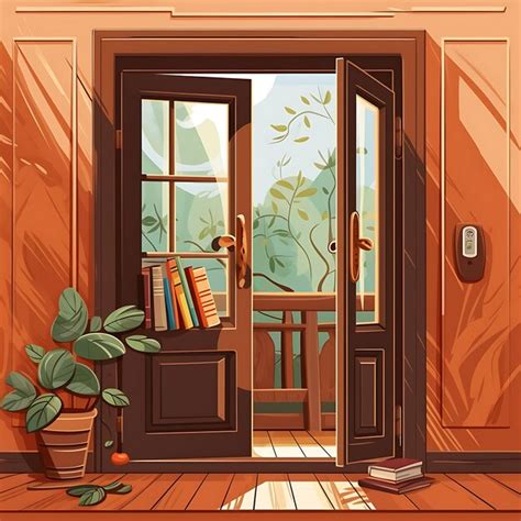 Premium Ai Image Windowed Door With Books And Quills Rich Library