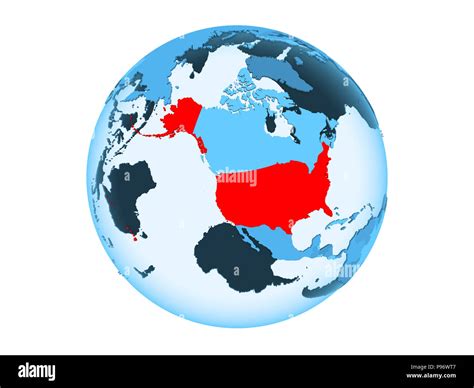 USA Highlighted In Red On Blue Political Globe With Transparent Oceans