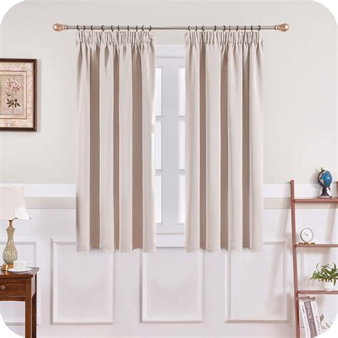 MRTREES Blackout Curtains 66 Drop 2 Panels Beige Pencil Pleat Thermal