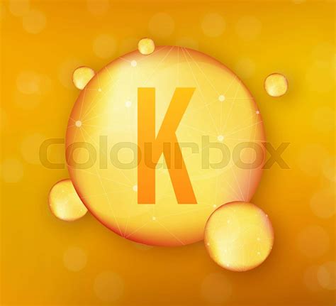 Vitamin K Gold Shining Icon Ascorbic Acid Vector Illustration Stock