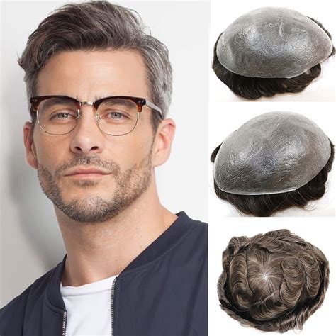 Toupee For Men Human Hair HairPiece 0 03mm Ultra Thin Skin V Loop