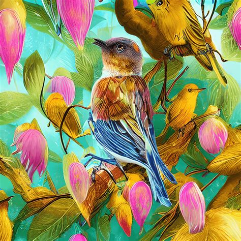 Beautiful Chirping Birds Digital Painting Illustrations · Creative Fabrica