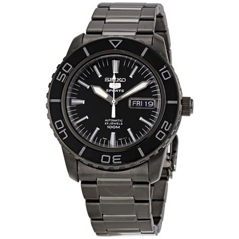 Seiko 5 Black Dial Black Stainless Steel Automatic Men S Watch SNZH59